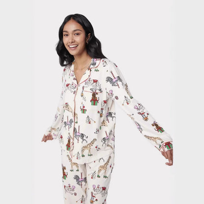 Christmas Printed Long-sleeved Trousers Autumn Ladies Home Leisure Suit