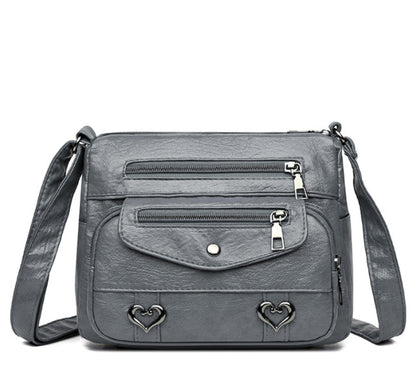 Crossbody Bag Soft Leather Textured Retro Large Capacity Middle-aged
