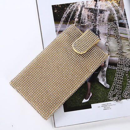 Women's Chain Cross-body One Shoulder Small Bag Rhinestone Evening Vertical Evening Bag