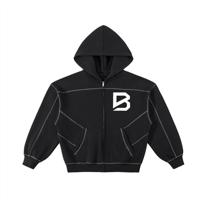 Contrast-Stitched Zip Hoodie - Boxy Fleece Gym Hoodie | BRACE