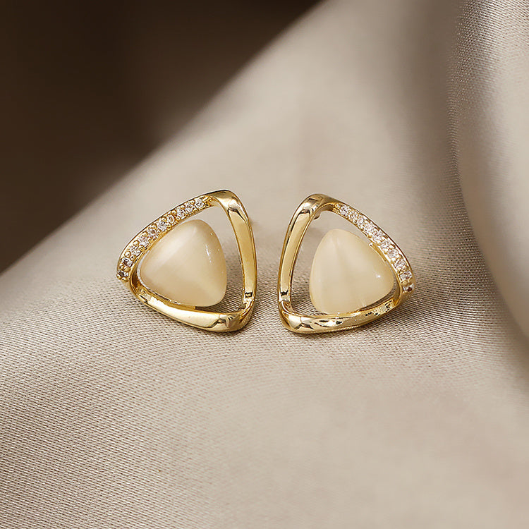 Cat's Eye Flower Earrings High Sense Opal Square Triangle Geometry Earrings