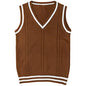 Women's Waistcoat V-neck Striped Stitching Casual Knitted Sweater