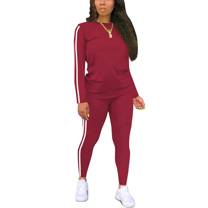 Women's Round-neck Long-sleeve Top And Pants Two-piece Set