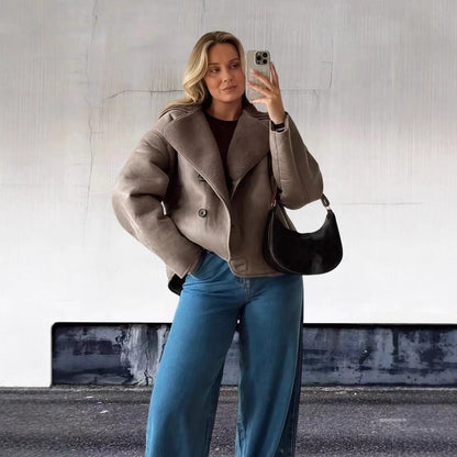 Vintage Lambswool Lapel Long-sleeve Jacket For Women