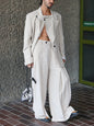Beige Textured Three-piece Set With Oversized Blazer