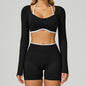 Seamless Color-blocking Yoga Set With Hollow Back And High-waist Fitness Wear