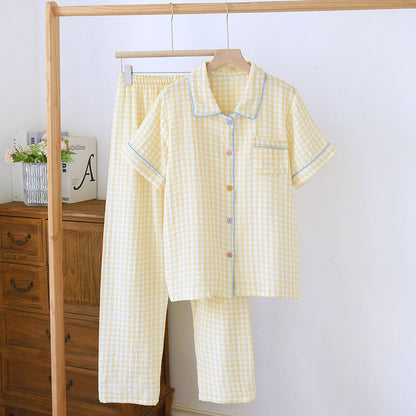 Washed Cotton Double-layer Gauze Short-sleeved Trousers Casual Loose Outfit
