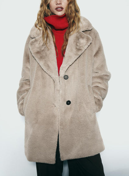 Fall Winter Fashion Artificial Fur Women's Warm Mid-length Coat