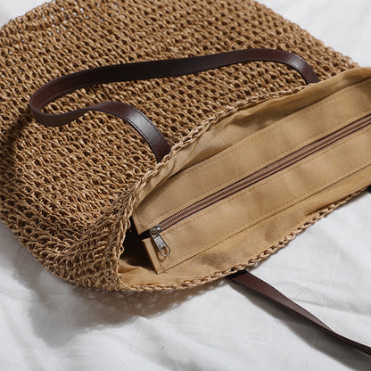 Women's Fashion Simple Large Capacity Retro Straw Bag