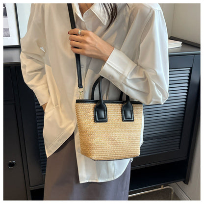 Women's Straw Woven High-grade Portable Bucket Bag
