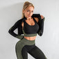 3 Piece Yoga Outfit Gym Leggings Sports Bra Tracksuit