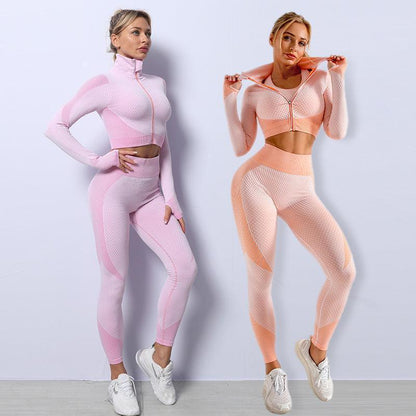 3 Piece Yoga Outfit Gym Leggings Sports Bra Tracksuit