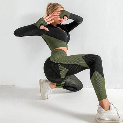 3 Piece Yoga Outfit Gym Leggings Sports Bra Tracksuit