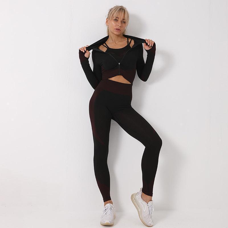 3 Piece Yoga Outfit Gym Leggings Sports Bra Tracksuit