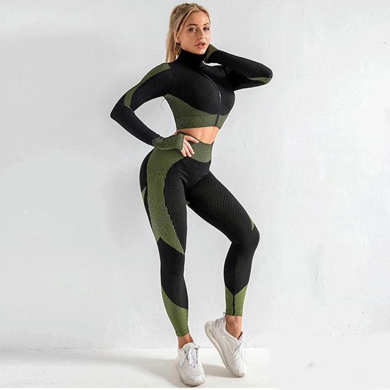 3 Piece Yoga Outfit Gym Leggings Sports Bra Tracksuit