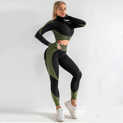 3 Piece Yoga Outfit Gym Leggings Sports Bra Tracksuit