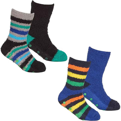 4 Pairs Fluffy Slipper Socks for Boys and Girls Ultra-Soft Thermal Winter Socks Non-Slip Plush Warm Lounge Socks Multiple Sizes by Sock Stack