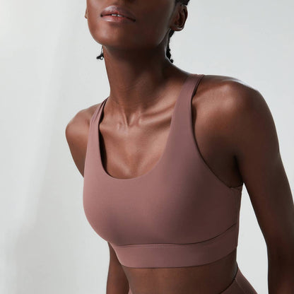 Solid Color Adjustable Back-Buckle Sports Bra-0