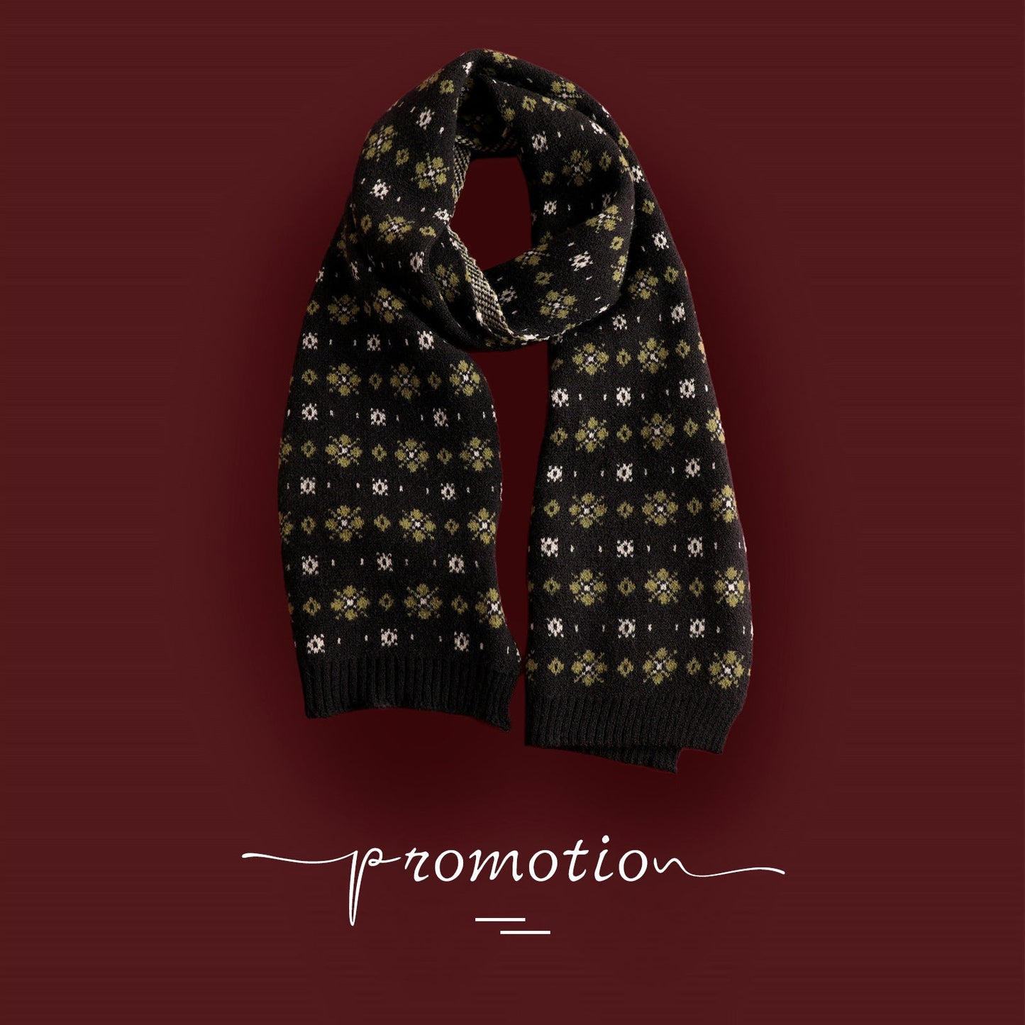 Red Knitted Scarf With Elk Print And Snowflake Pattern Designed For Warmth