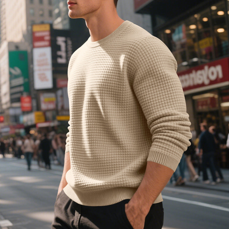 Loose And Simple Sports Jacquard Round Neck Long Sleeve Sweater