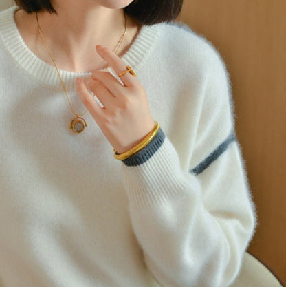 Women's Crew-neck Contrast-color Knit Loose Sweater