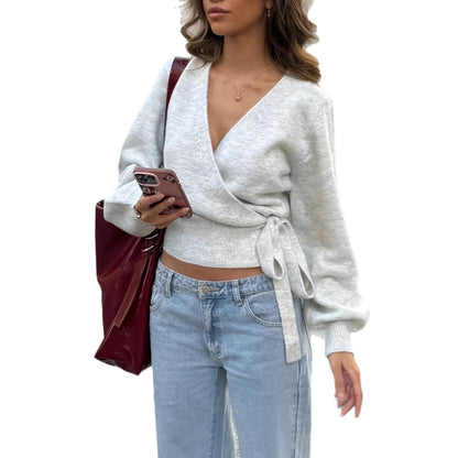 Women's Solid-color Cross V-neck Asymmetrical Strap Top