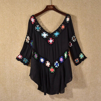 Amazon AliExpress Hot Selling Product Boho Hollow Out Hand Crocheting Flower Bikini Loose Beach Cover-up