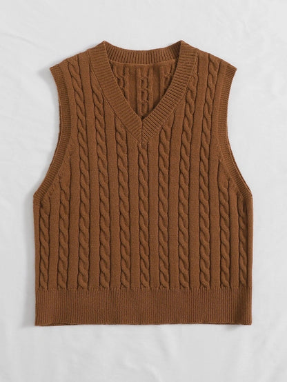 SpringSummer Knitted Cabled Vest Pullover With V-Neck