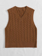 SpringSummer Knitted Cabled Vest Pullover With V-Neck