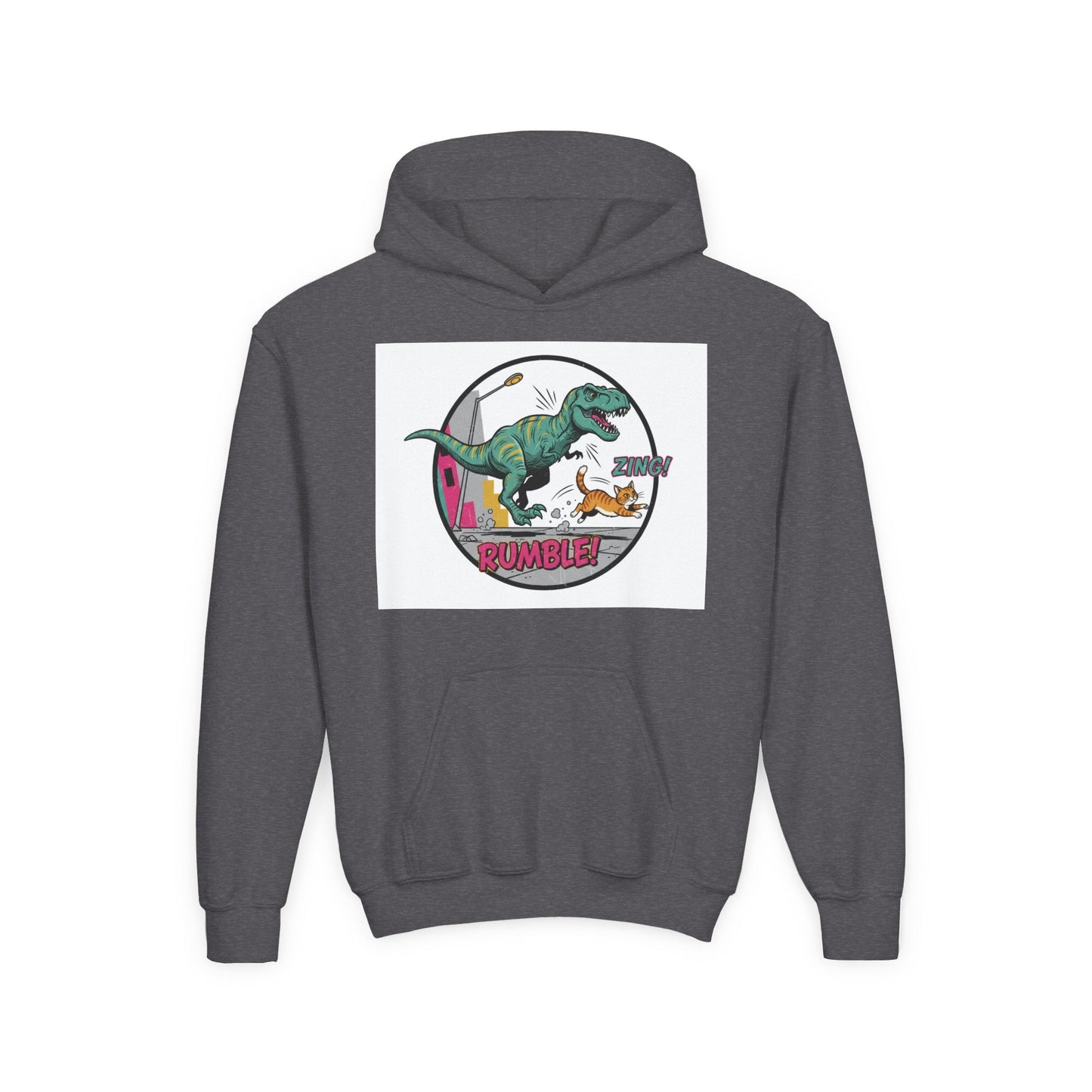 T-Rex Chase Dino Rumble Youth Hoodie | Dinosaur Graphic Sweatshirt