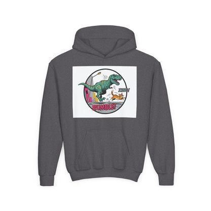 T-Rex Chase Dino Rumble Youth Hoodie | Dinosaur Graphic Sweatshirt
