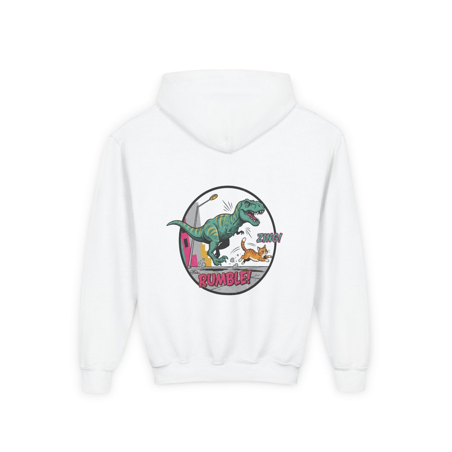 T-Rex Chase Dino Rumble Youth Hoodie | Dinosaur Graphic Sweatshirt