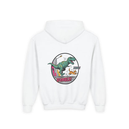 T-Rex Chase Dino Rumble Youth Hoodie | Dinosaur Graphic Sweatshirt