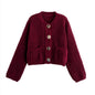 Pocket-button Knitted Women's Round-neck Ingot Sweater Coat