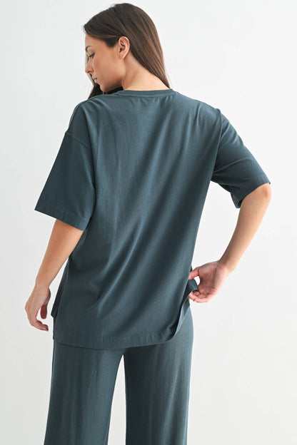 Coastal Drift Pima Cotton Pant Set in Slate Teal — oversized for ultimate comfort-1