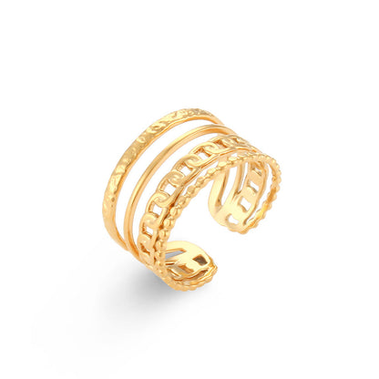 Light Luxury Design Popular Gold Hollow Stainless Steel Ring