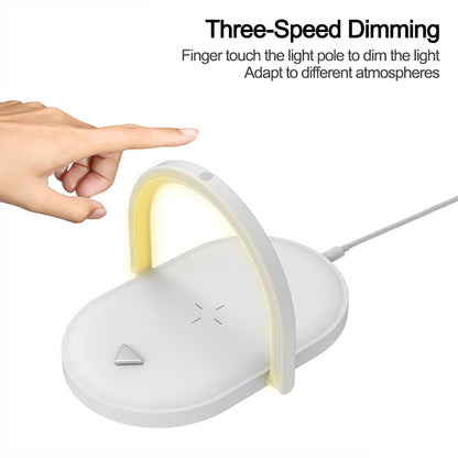 3-in-1 Wireless Charging Station with LED Night Light | 15W Fast Charger Desk Lamp