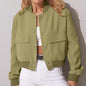 Fashion Button Stand-collar Jacket With Big Pockets Casual Loose Short Outwear Tops Coat For Women Clothing