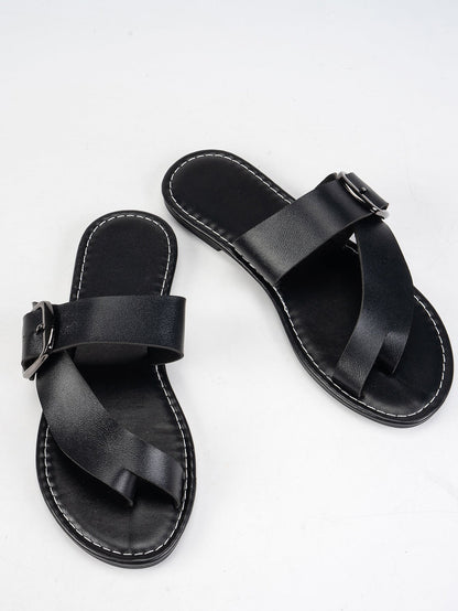 Summer Buckle Toe Clip Sandals Fashion Flat Beach Shoes Casual Comfortable Slides Slippers