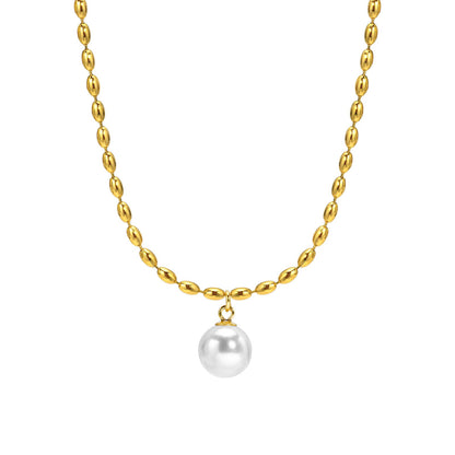 New Titanium Steel 18K Gold Milgrain Pearl Clavicle Necklace For Women