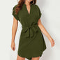 Women’s V-Neck Short Sleeve Belted Dress – Summer Bowknot Fashion
