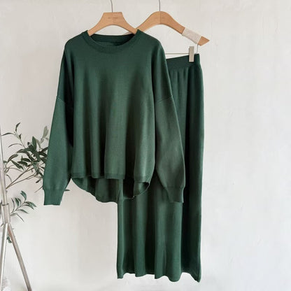 Women's Wear AutumnWinter Solid Color Simple Long-Sleeve Fashionable Casual Knitted Set