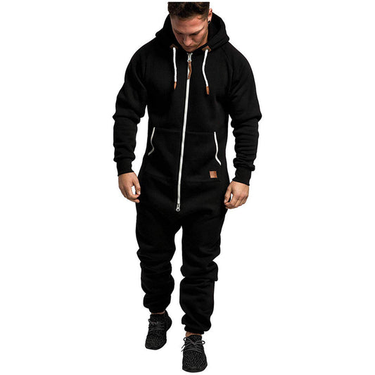 Men's hooded fleece jumpsuit