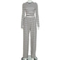 Round Neck Striped Long Sleeve Straight-leg Trousers Suit Women