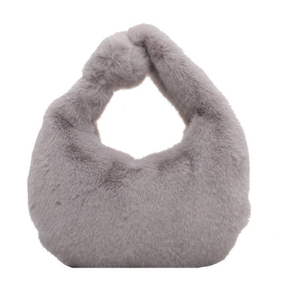 Hand-carrying Plush Tote Solid Color Single-shoulder Bag