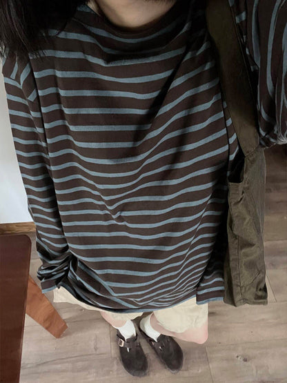 Vintage Striped Long-sleeve T-shirt Base Layer Top