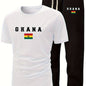Men's Summer Casual Two-Piece Set, Men's Ghanian Print Short Sleeve T-Shirt with Comfortable Long Pants Fashion Outfit