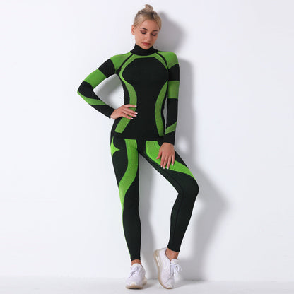 Striped Sports Yoga Long Sleeve Two-piece Suit