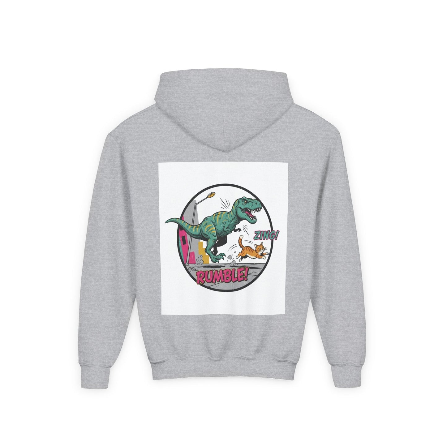T-Rex Chase Dino Rumble Youth Hoodie | Dinosaur Graphic Sweatshirt