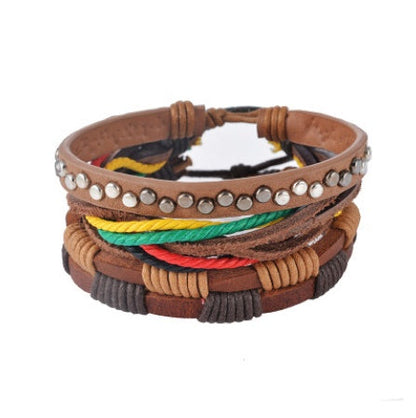 Leather Bracelet Men Multilayer Bead Bracelet Punk Wrap Bracelets